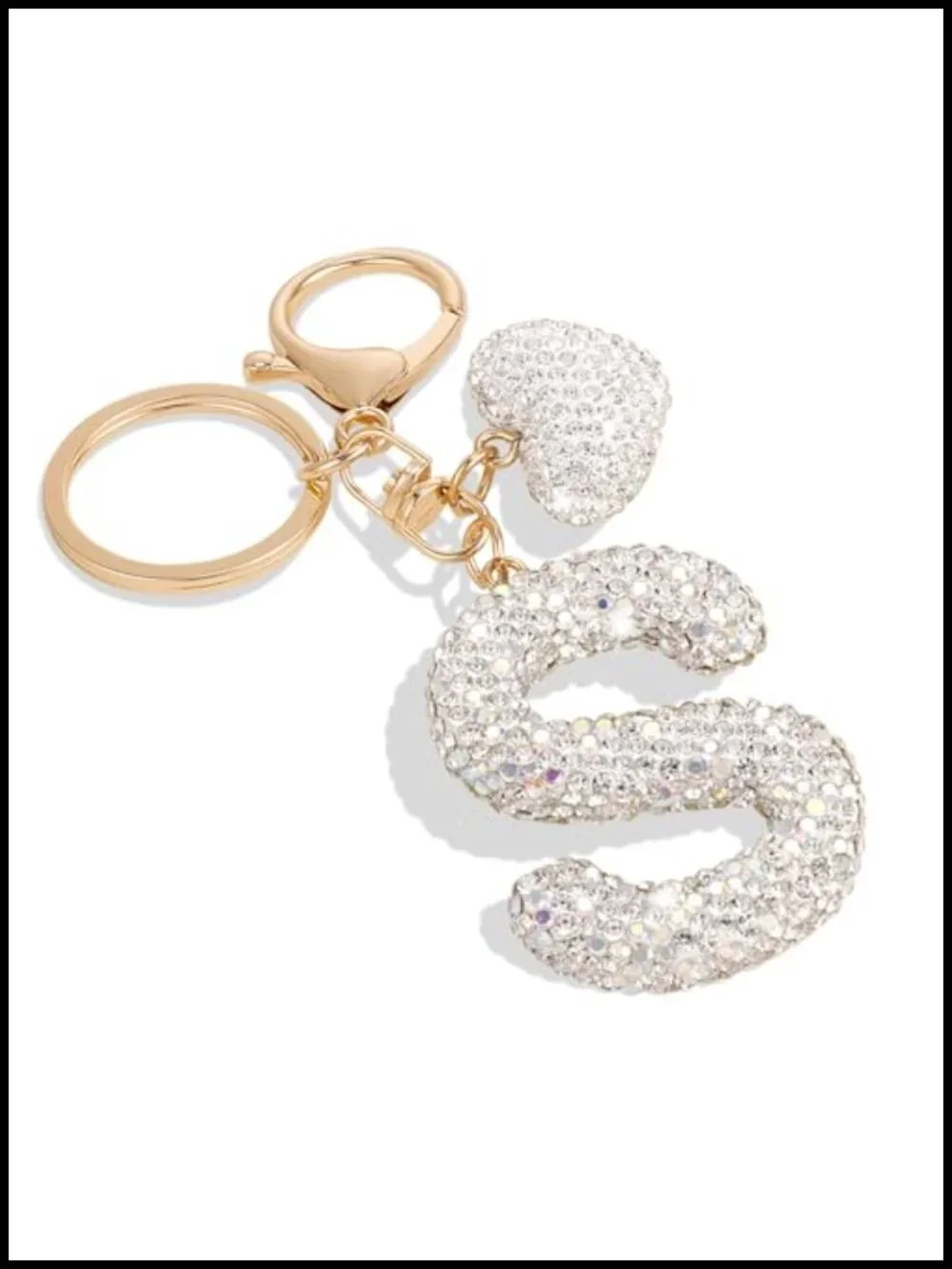 Bling Initial Keychain with Heart Rhinestone for Backpack Handbag